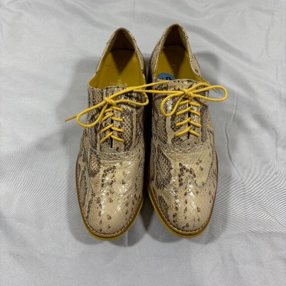 COLE HAAN Yellow Snakeskin Style Lace Up Wingtip Oxford Shoes Size 6.5 - Picture 3 of 9